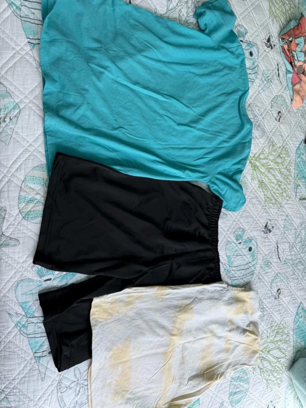 Kids XL Teal shirt, 1L yellow Pokemon tank and L 10-12 black shorts